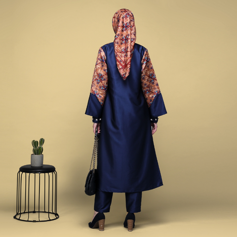 One Set Architectural Mosaic Navy ( Tunic and Pants )
