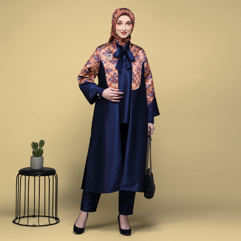 One Set Architectural Mosaic Navy ( Tunic and Pants )
