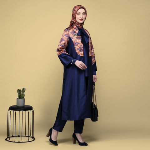 One Set Architectural Mosaic Navy ( Tunic and Pants )