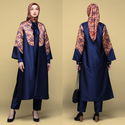 One Set Architectural Mosaic Navy ( Tunic and Pants )
