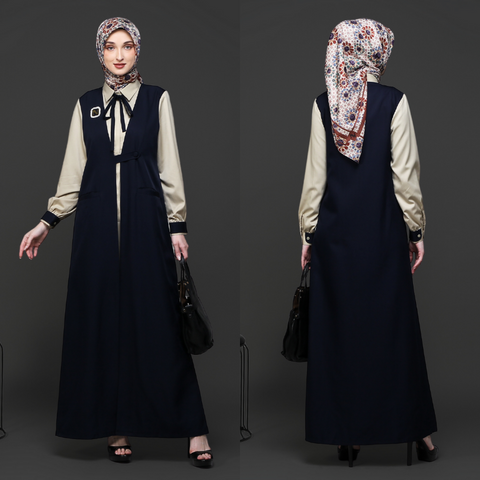 2in1 Ribbon Warm Sand Navy Dress