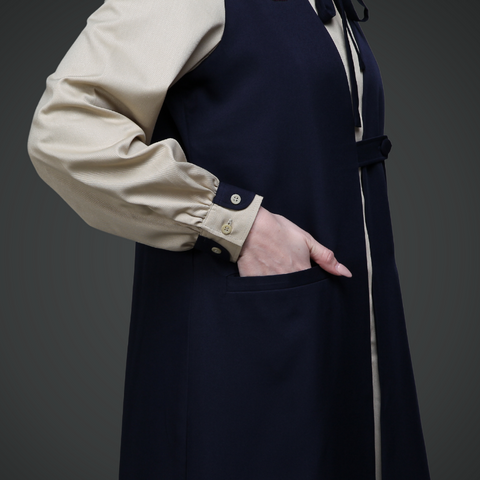 2in1 Ribbon Warm Sand Navy Dress