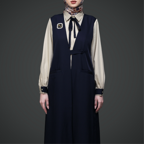 2in1 Ribbon Warm Sand Navy Dress