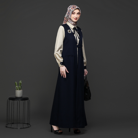 2in1 Ribbon Warm Sand Navy Dress