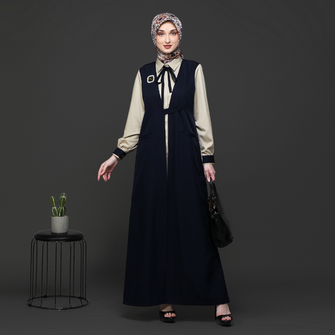 2in1 Ribbon Warm Sand Navy Dress