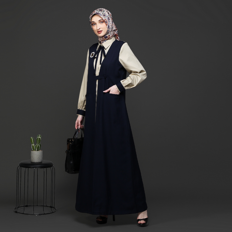 2in1 Ribbon Warm Sand Navy Dress