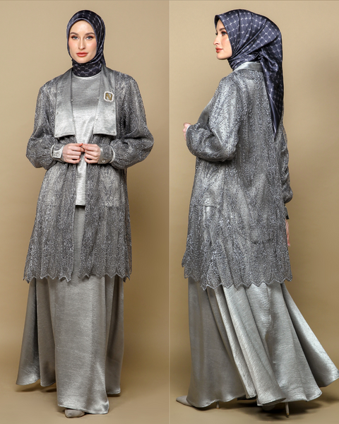 RAYA SERIES: Ayra Silver Gray (Midi Shirt & Skirt)