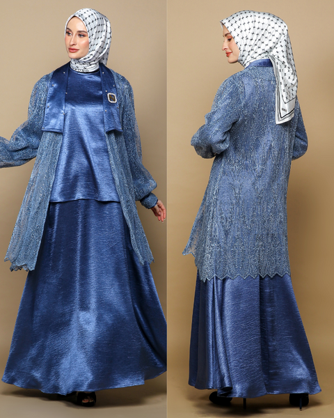 RAYA SERIES: Ayra Oxford Blue (Midi Shirt & Skirt)