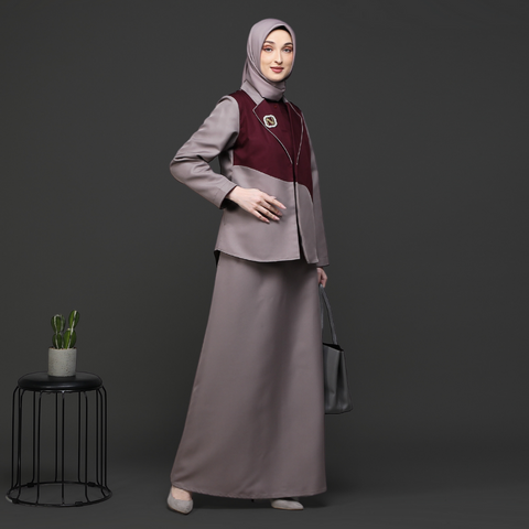 One Set 2in1 Twotone Vermilion Red Tuffet Midi (Shirt & Skirt)