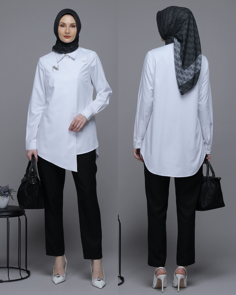 Flap Asymmetric White Shirt