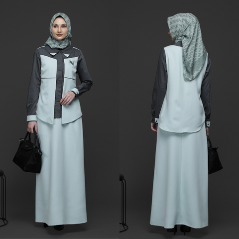 2in1 Twotone Aqua Glass Charcoal Art Midi Shirt