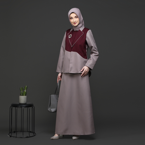 One Set 2in1 Twotone Vermilion Red Tuffet Midi (Shirt & Skirt)