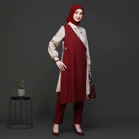 Flap Asymmetric Light Cream Garnet Tunic