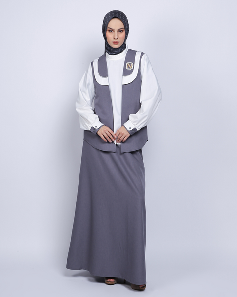 One Set 2in1 Vest Gravel White Midi (Shirt & Skirt)