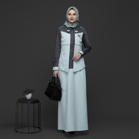 2in1 Twotone Aqua Glass Charcoal Art Midi Shirt