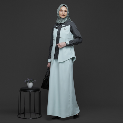 2in1 Twotone Aqua Glass Charcoal Art Midi Shirt