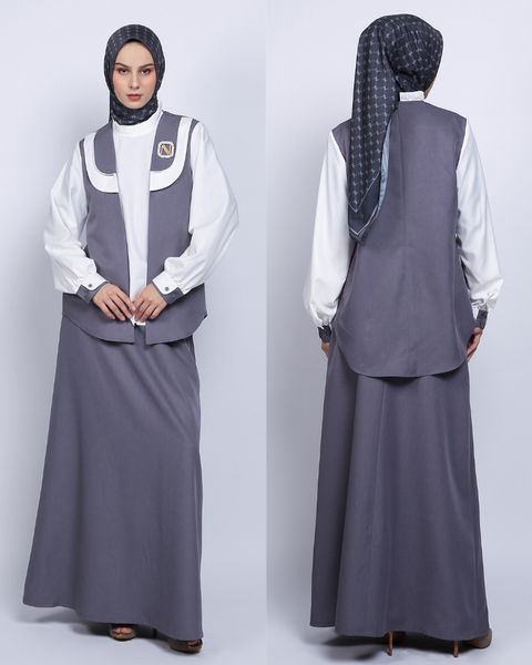 One Set 2in1 Vest Gravel White Midi (Shirt & Skirt)
