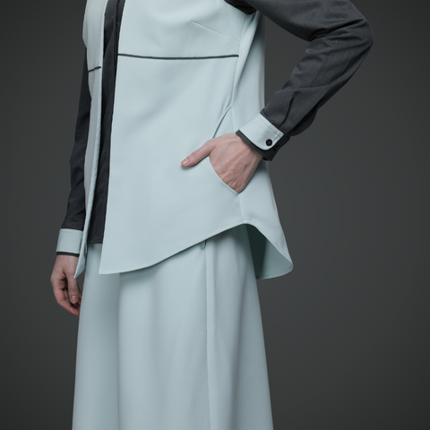 2in1 Twotone Aqua Glass Charcoal Art Midi Shirt