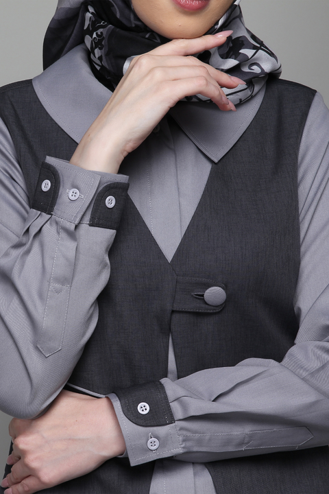 2in1 Vest Snap Button Northern Grey Chill Shirt