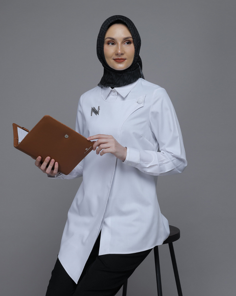 Flap Asymmetric White Shirt