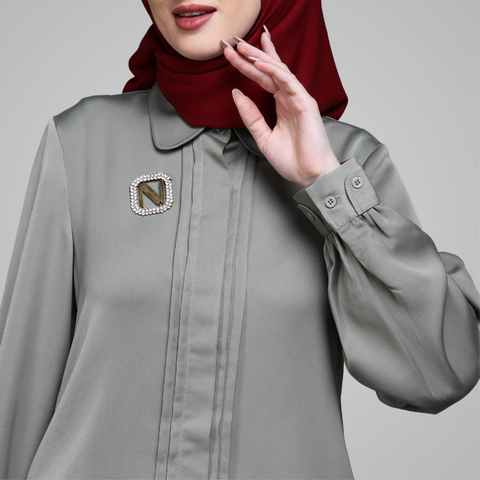 One Set Puff Pleats Matte Green Midi (Shirt & Skirt)