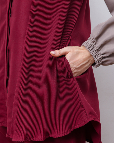 Pleated Red Mahogany Shirt