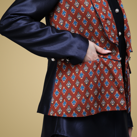 One Set Blazer Monogram Arabesque Navy Midi (Shirt & Skirt)