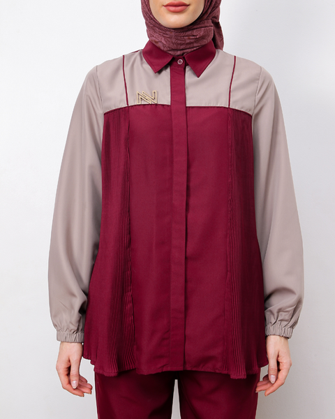 Pleated Red Mahogany Shirt