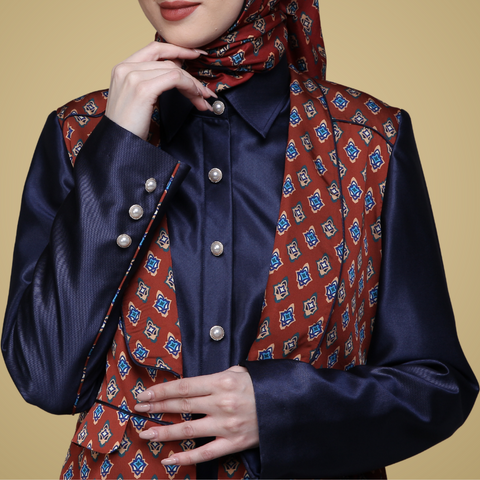 One Set Blazer Monogram Arabesque Navy Midi (Shirt & Skirt)
