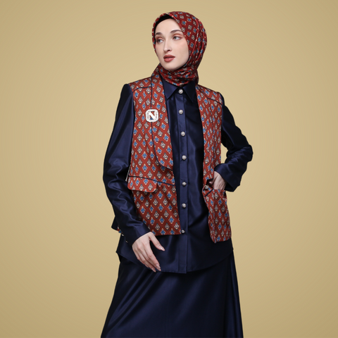 One Set Blazer Monogram Arabesque Navy Midi (Shirt & Skirt)