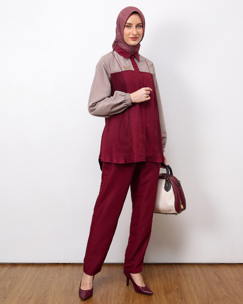 Pleated Red Mahogany Shirt