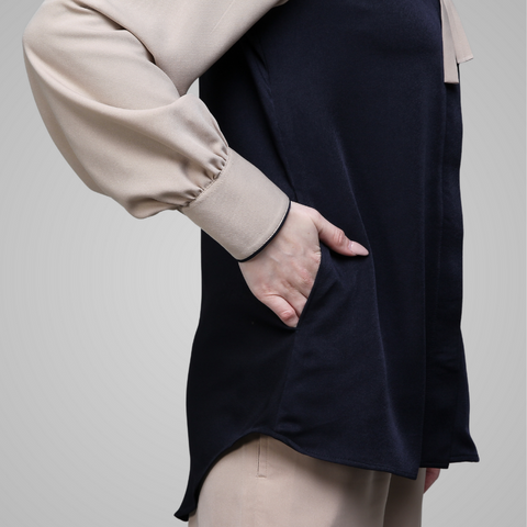 Ribbon Navy Silk Sand Shirt