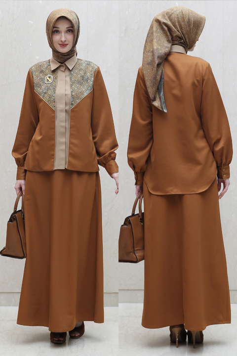 One Set 2in1 Moorish Akaroa Mule Fawn Midi (Shirt & Skirt)