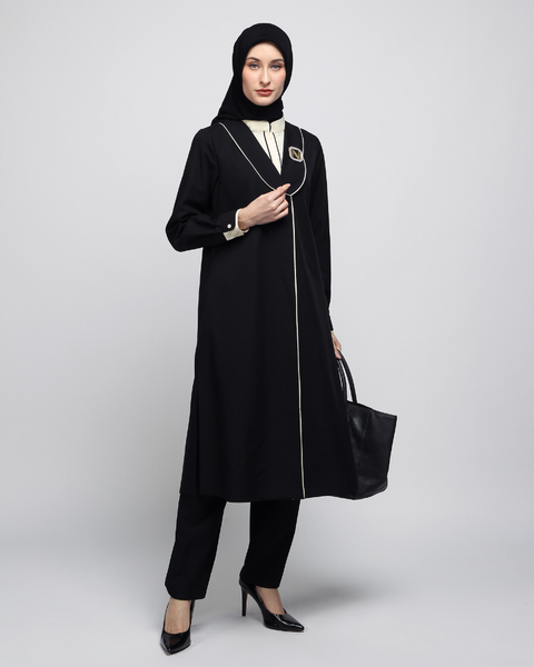 2in1 Piping Pearl Bush Black Tunic