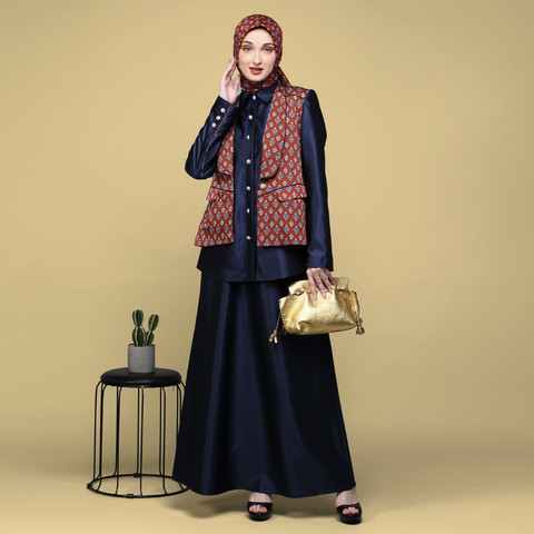 One Set Blazer Monogram Arabesque Navy Midi (Shirt & Skirt)