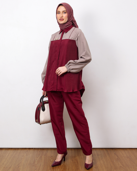 Pleated Red Mahogany Shirt