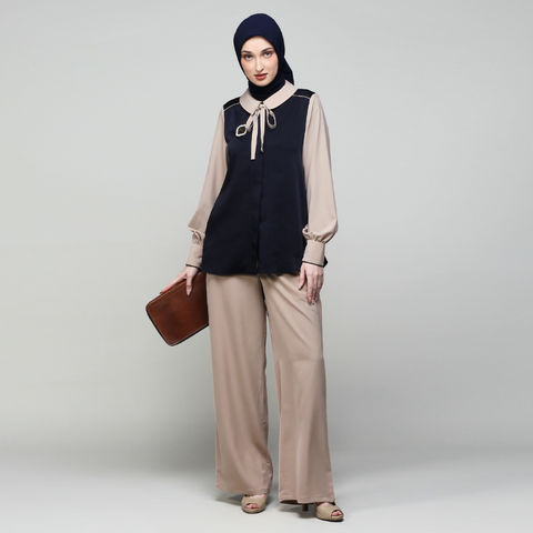 Ribbon Navy Silk Sand Shirt