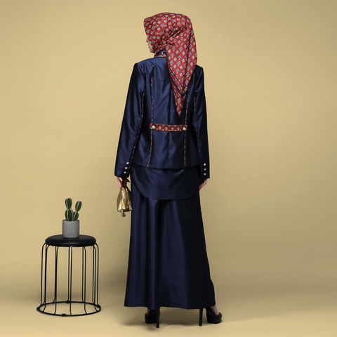 One Set Blazer Monogram Arabesque Navy Midi (Shirt & Skirt)