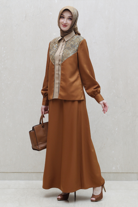 One Set 2in1 Moorish Akaroa Mule Fawn Midi (Shirt & Skirt)