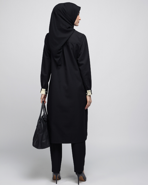 2in1 Piping Pearl Bush Black Tunic