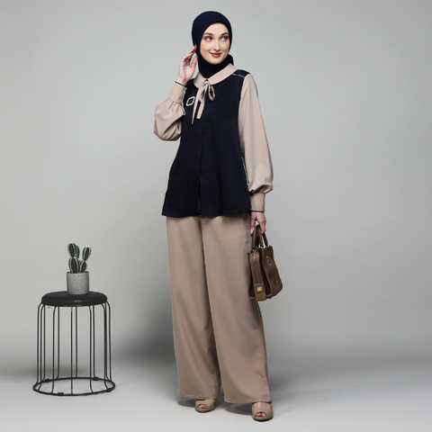 Ribbon Navy Silk Sand Shirt