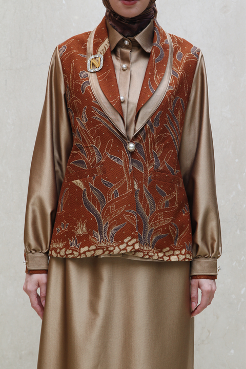 One Set Batik Shadow Metallic Copper Midi (Shirt + Skirt)