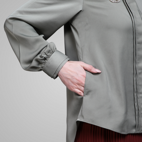 One Set Puff Pleats Matte Green Midi (Shirt & Skirt)