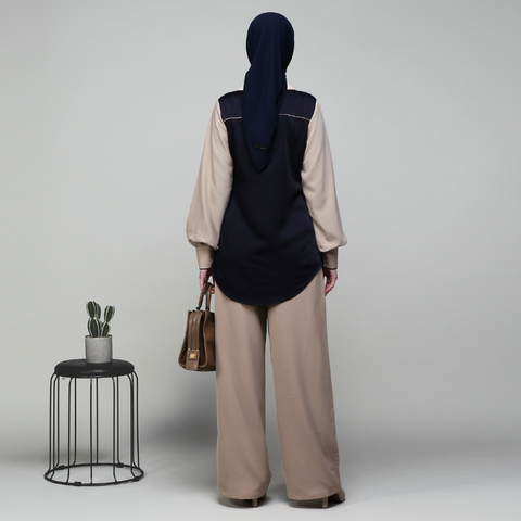 Ribbon Navy Silk Sand Shirt