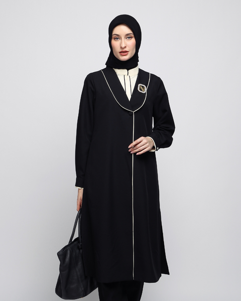 2in1 Piping Pearl Bush Black Tunic