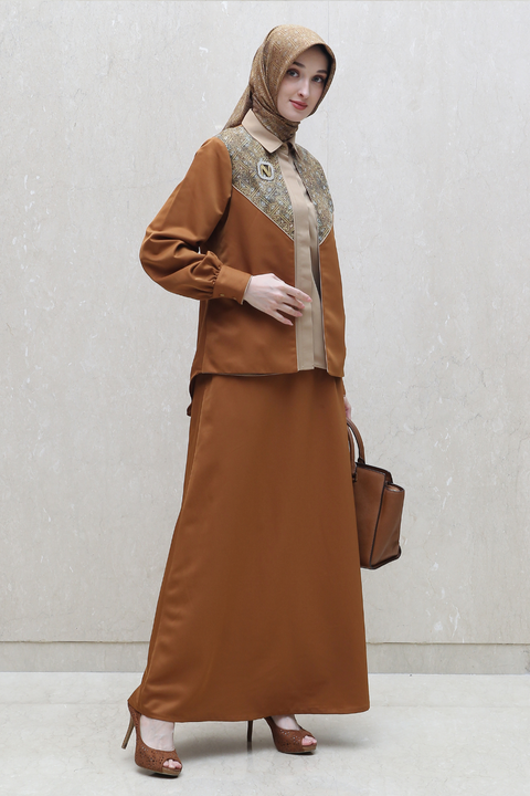 One Set 2in1 Moorish Akaroa Mule Fawn Midi (Shirt & Skirt)