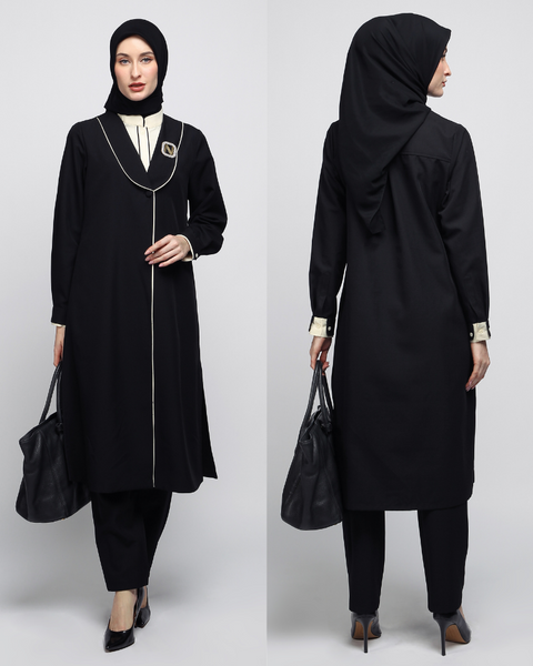 2in1 Piping Pearl Bush Black Tunic