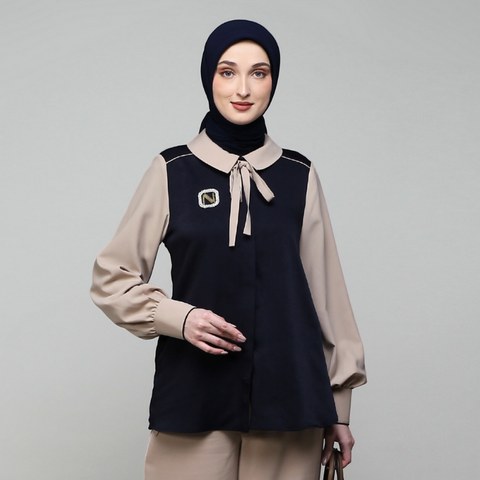 Ribbon Navy Silk Sand Shirt