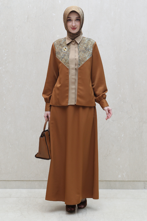 One Set 2in1 Moorish Akaroa Mule Fawn Midi (Shirt & Skirt)