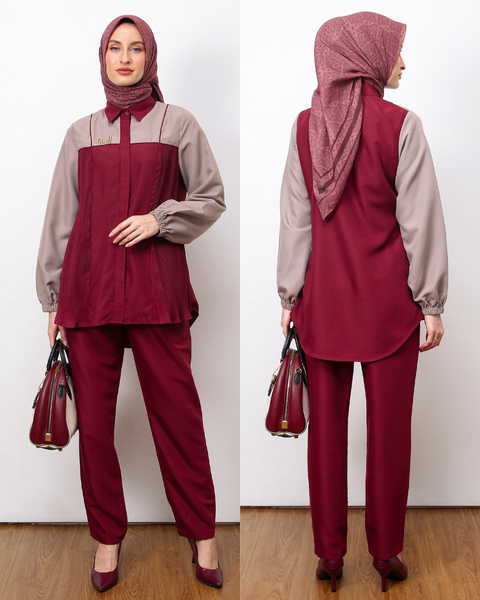 Pleated Red Mahogany Shirt